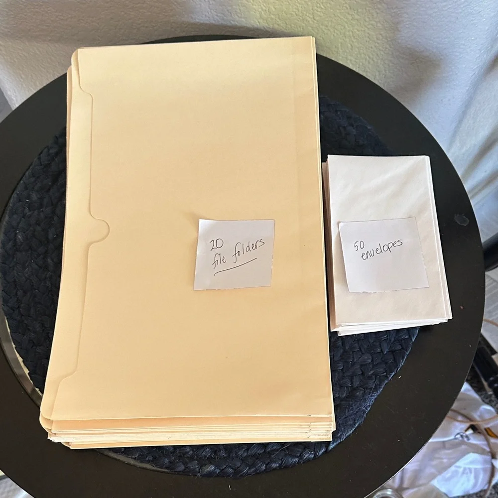 Cream Legal Size File Folders and White Envelopes